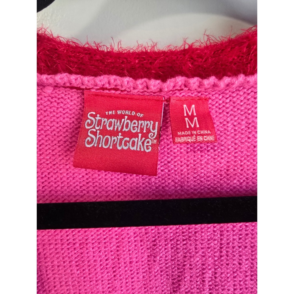 NWOT Strawberry Shortcake Pink Knit Sweater Vest Embroidered Heart Sequin Med - Picture 9 of 14